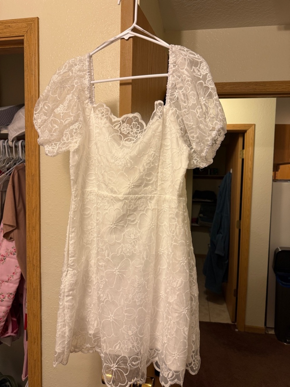 Lulu's White Floral Lace Puff Sleeve Mini Dress